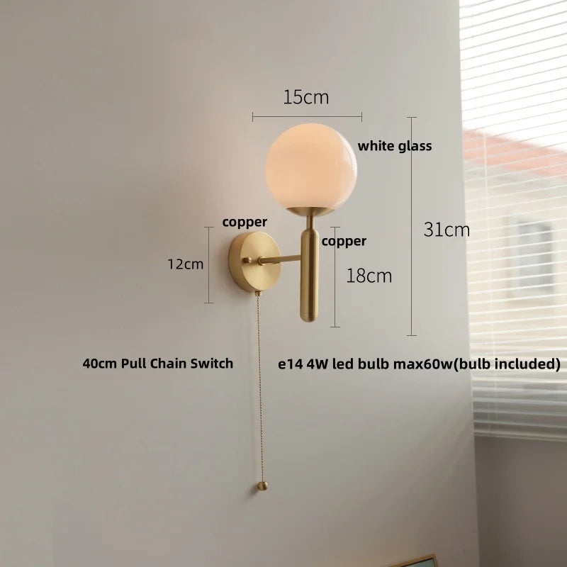 Afralia™ Modern Black Iron LED Wall Light with Glass Shade & Pull Chain Switch