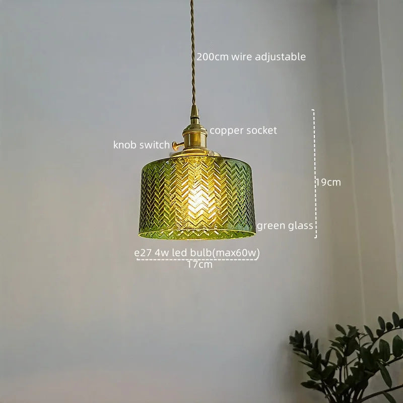 Afralia™ Green Glass Pendant Light Chandelier - Nordic LED Hanging Lamp for Home Decor