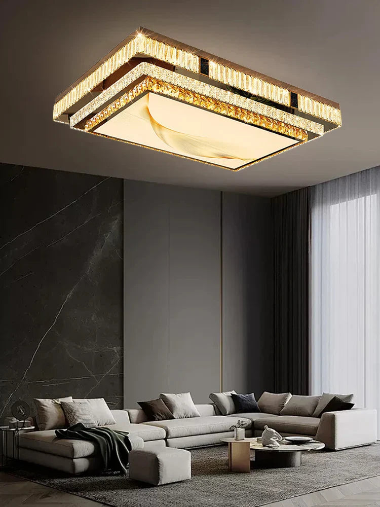 Afralia™ Gold Crystal Ceiling Lights LED Minimalist Luxury Lighting - Stainless Steel Crystal Luminaires