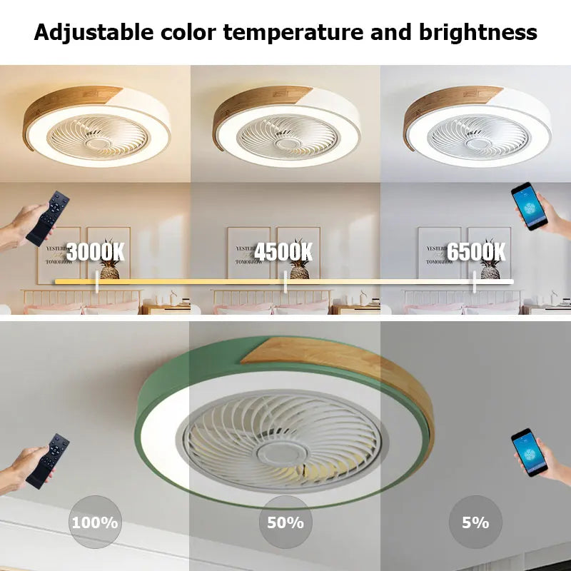 Afralia™ Wood Ceiling Fan Light Remote Control Dimmable LED Indoor Kids Light