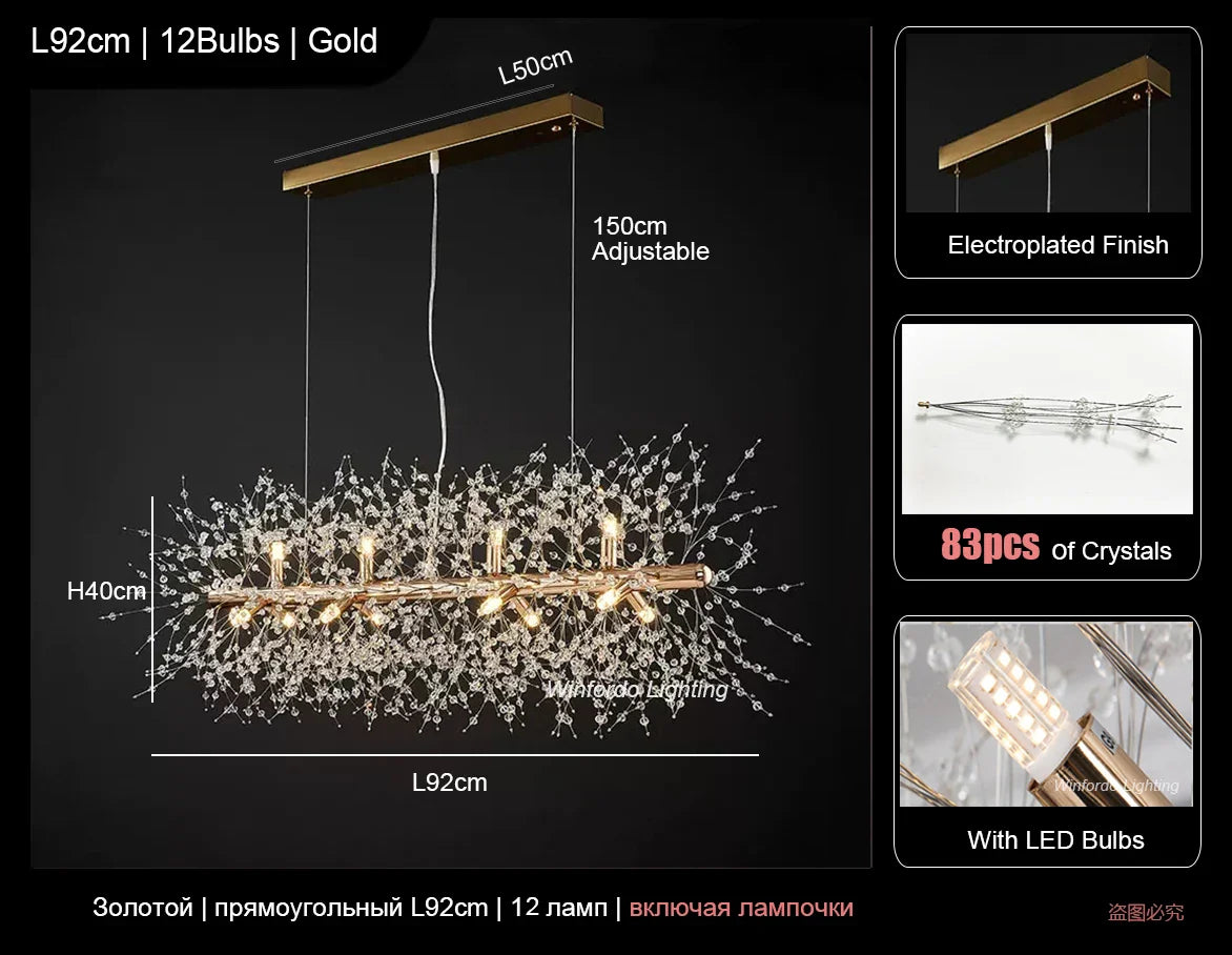 Afralia™ Rectangle Crystal Chandelier - Mid-century Art Deco Long Hanging Lamp