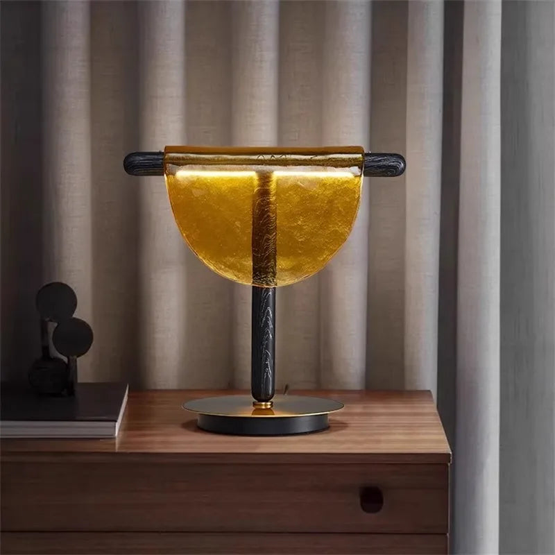Afralia™ Amber Glass Table Lamp: Nordic Minimalist LED Nightstand Decor
