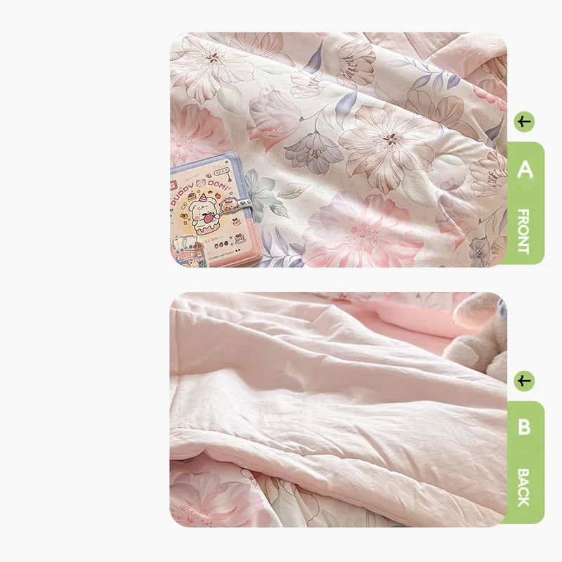 Afralia™ Fashion Flower Print Cool Blanket for Summer Comforter Single Double Bed Home Decor