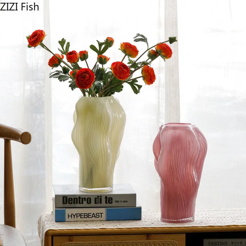 Afralia™ Shaped Ripple Glass Vase for Desk Decoration and Floral Arrangements