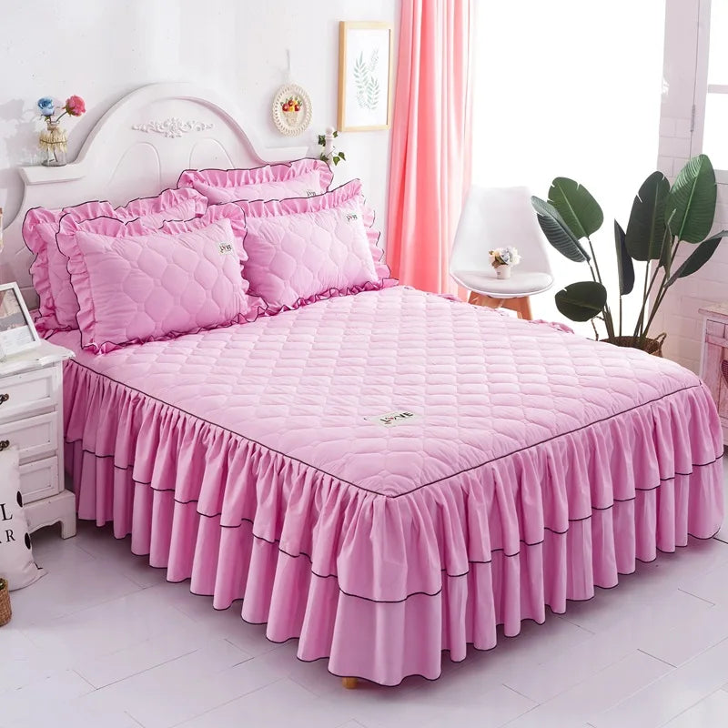 Afralia™ Mixed Color Single Bed Skirt Mattress Cover Quilted Anti-Slip Dustproof Topper