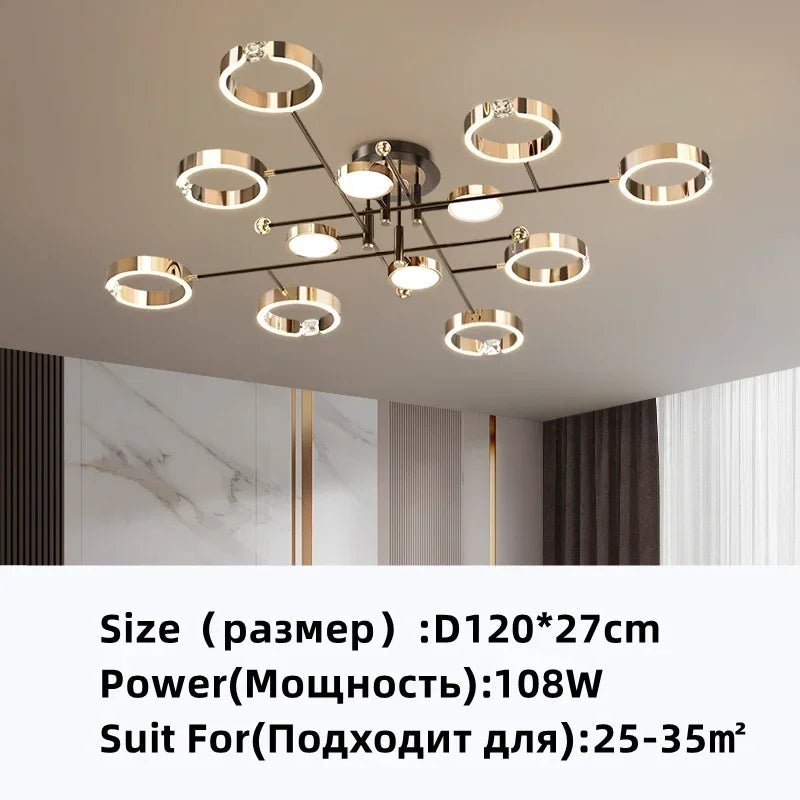 Afralia™ Gold Plated Chandelier with Remote Control, Crystals Decoration for Living Room