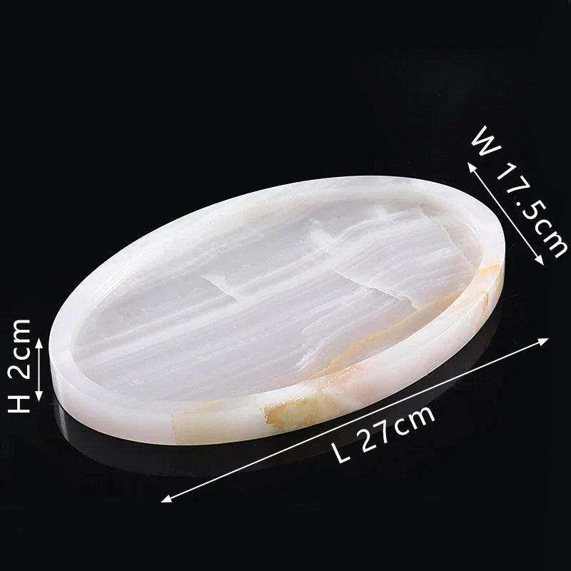 Afralia™ White Onyx Marble Tray for Perfume & Jewelry, Luxury Stone Decor.