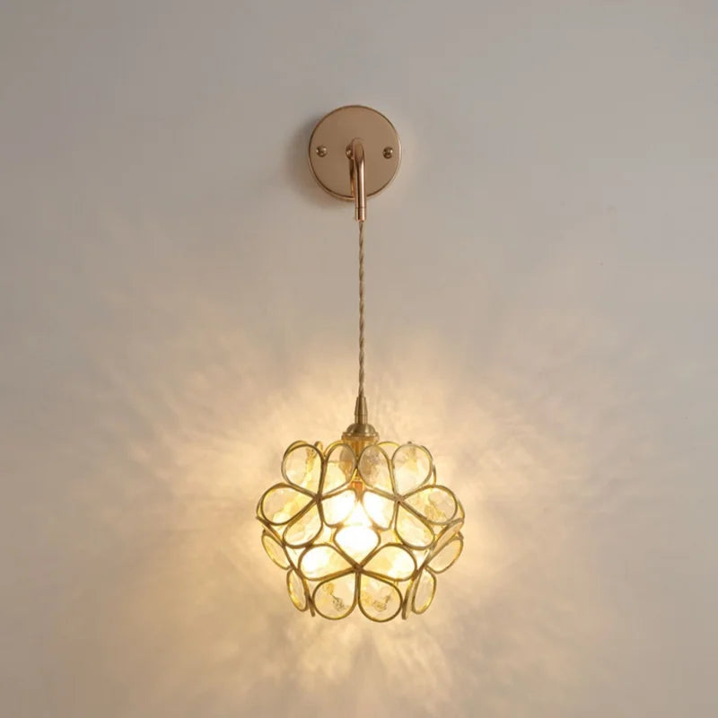 Afralia™ Pink Flower Glass LED Wall Light: Copper Nordic Modern Bedroom Lamp