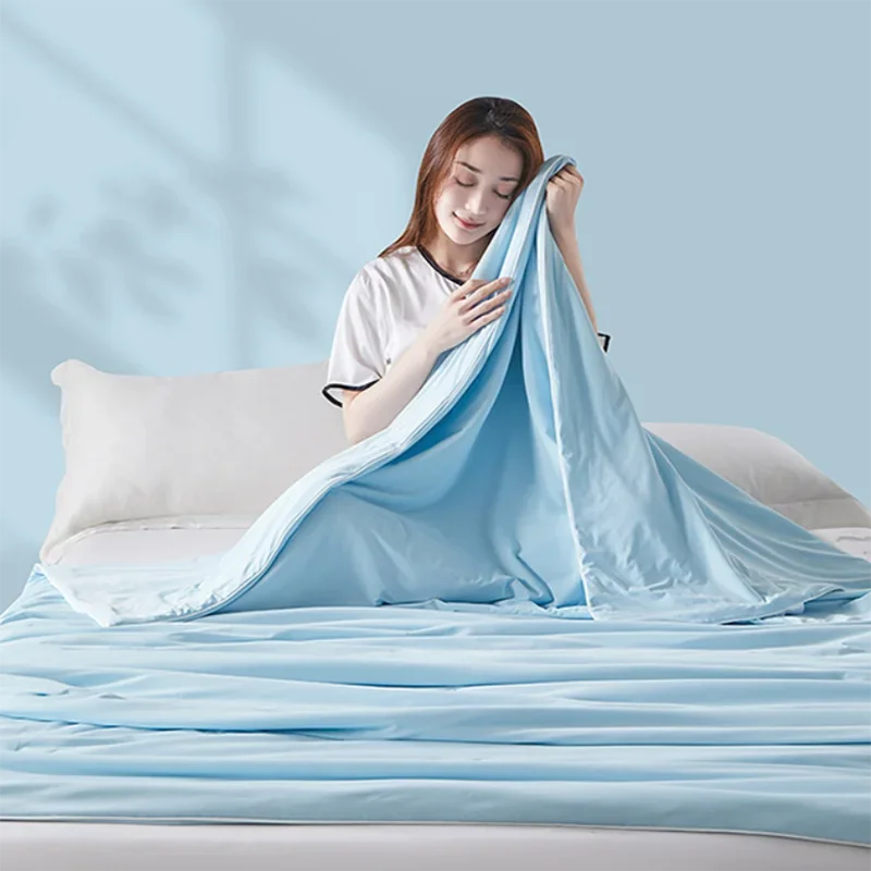 Afralia™ Silky Summer Cooling Blanket - Breathable Solid Color Quilted Comforter for Single Double Bed