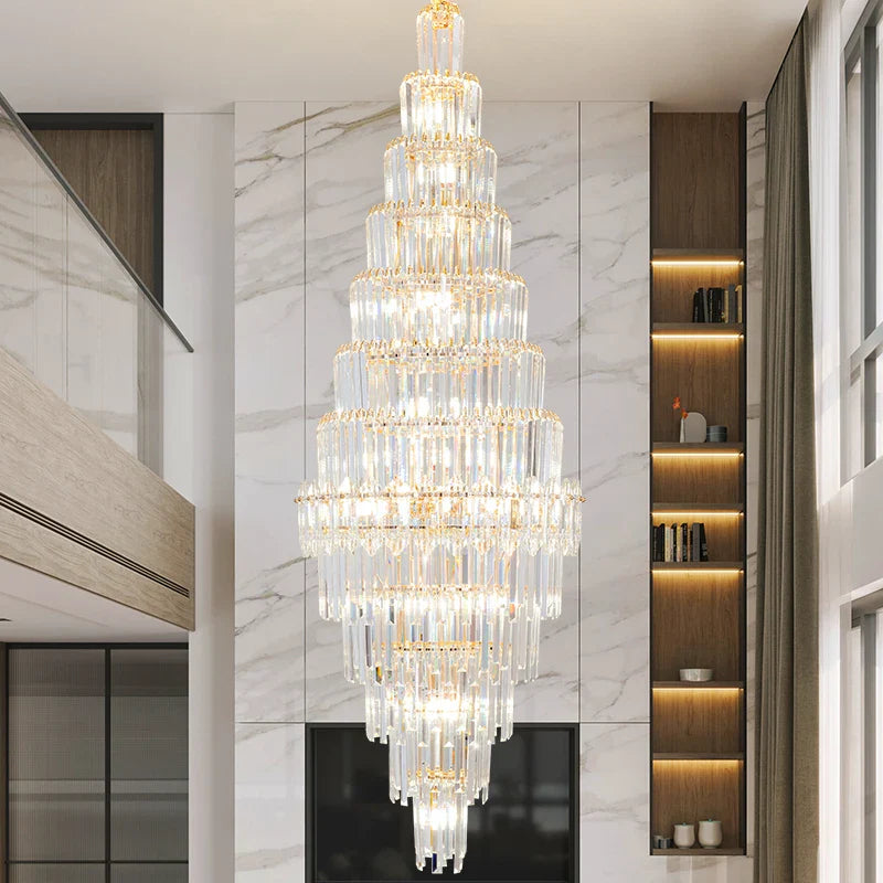Afralia™ Hollow Spiral Staircase Chandelier | Modern Long Crystal Light for Villa Livingroom