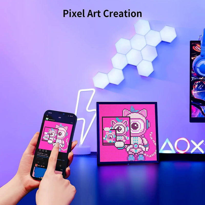 Afralia™ Pixoo-64 LED Pixel Cloud Digital Frame: WiFi, APP Control, Gaming Room Decoration