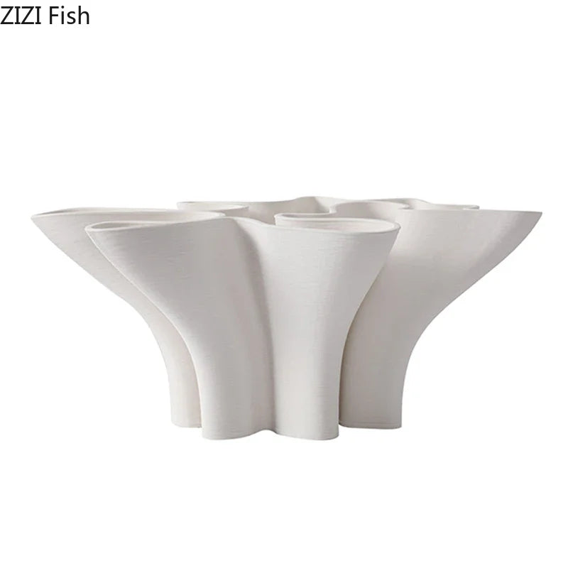 Afralia™ Ceramic Floral Edge Vase - Desk Decoration Flowers and Artificial Arrangement