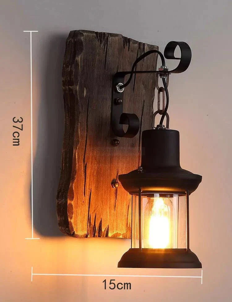 Afralia™ Wrought Iron Wood Wall Lamps - Retro LED Wall Lights for Home, Bar, Cafe & Living Room