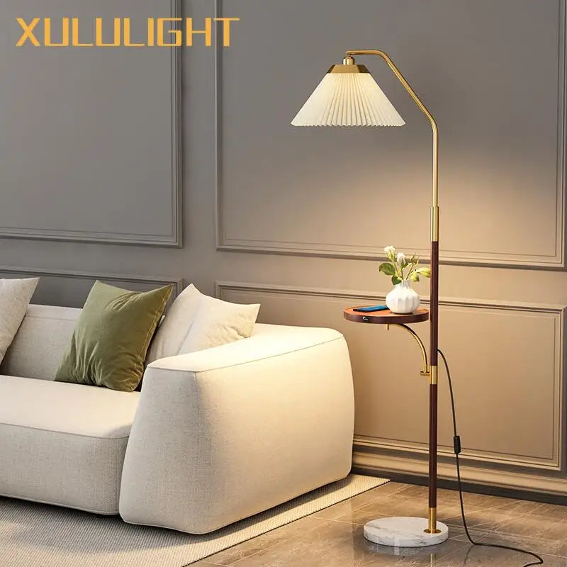 Afralia™ Marble Floor Lamp for Living Room Sofa Solid Wood Lighting Bedside Table Decoration