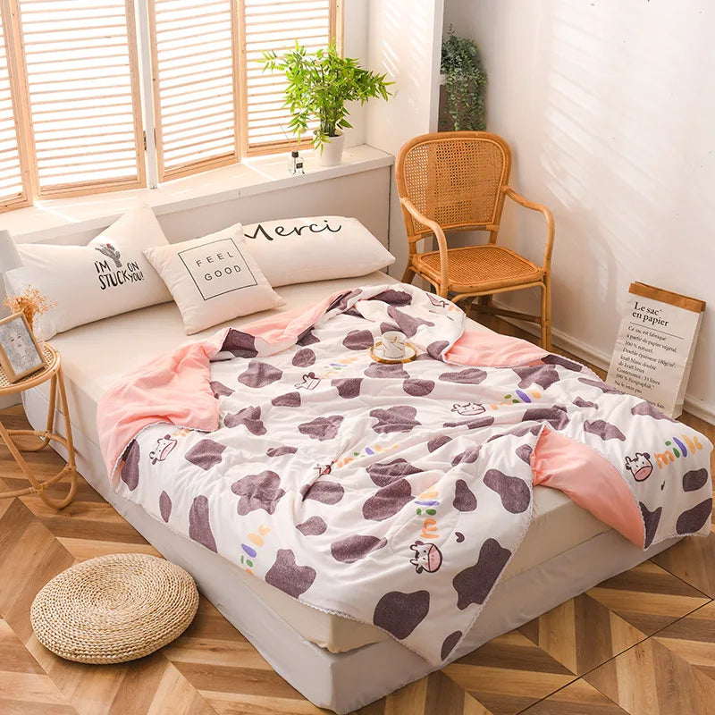 Afralia™ Cartoon Print Quilted Double Blanket for Queen Size Bed