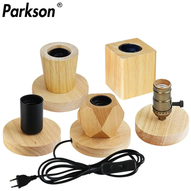Afralia™ Retro Wood Table Lamp with E27 Socket, Vintage Design, and European Plug for Bedside Décor