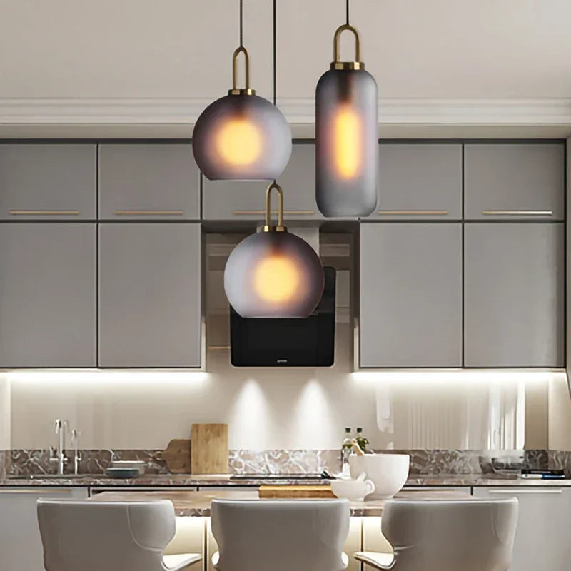 Afralia™ Nordic Dark Gray Clear Glass Pendant Light with E27 Bulb