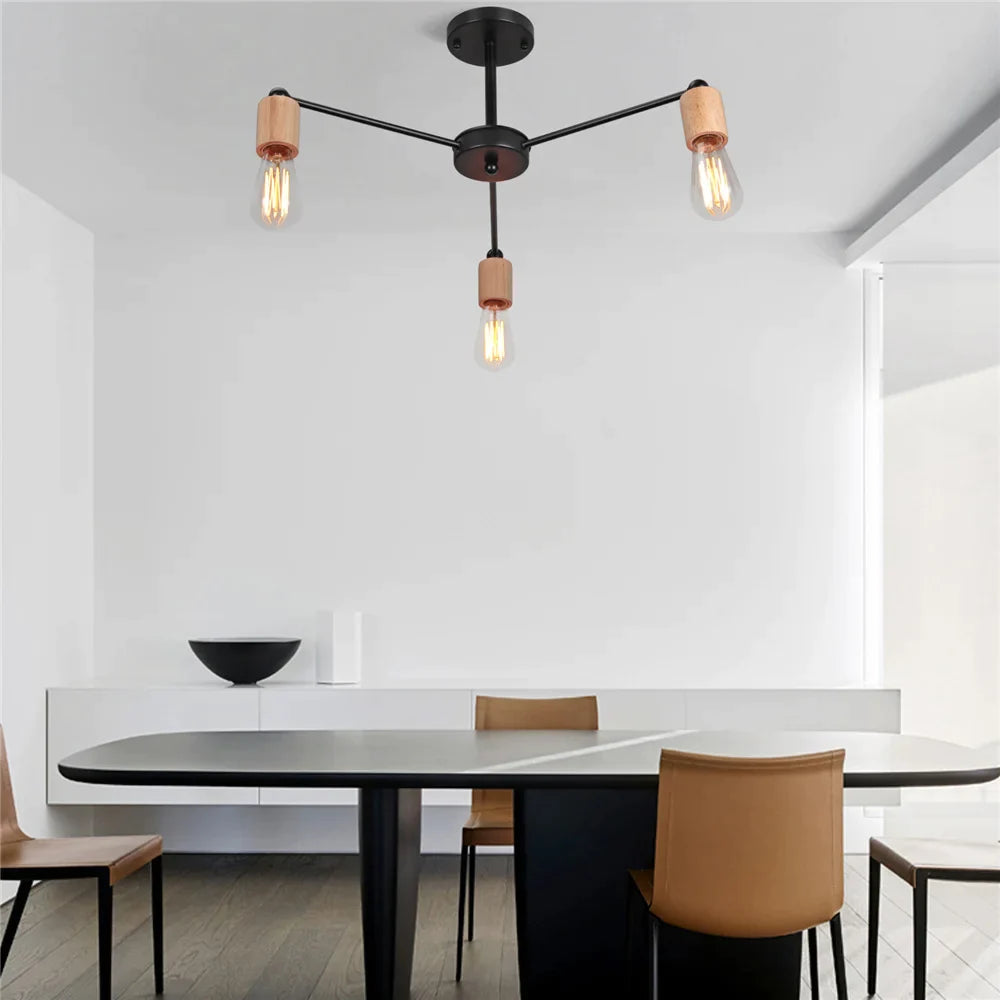 Afralia™ Nordic Loft Chandelier Wood Metal Vintage Ceiling Lamp E27 3/5 Lights for Home Lighting