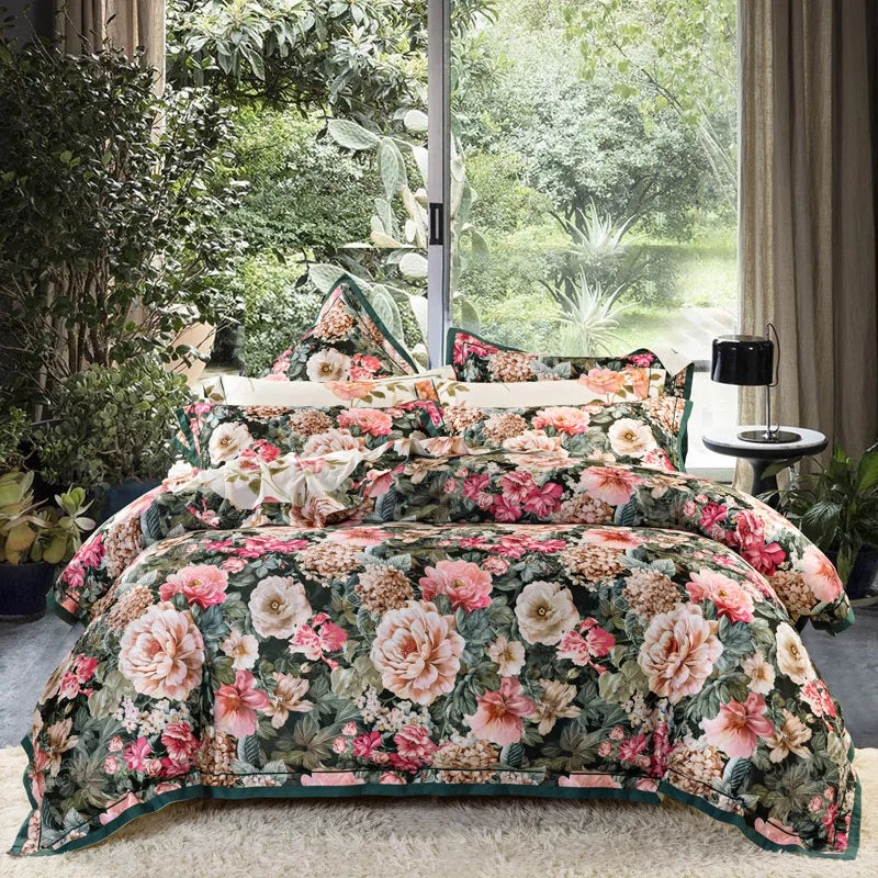 Afralia™ Vintage Floral Jacquard Cotton Wedding Bedding Set with Duvet Cover, Sheet, Pillowcases