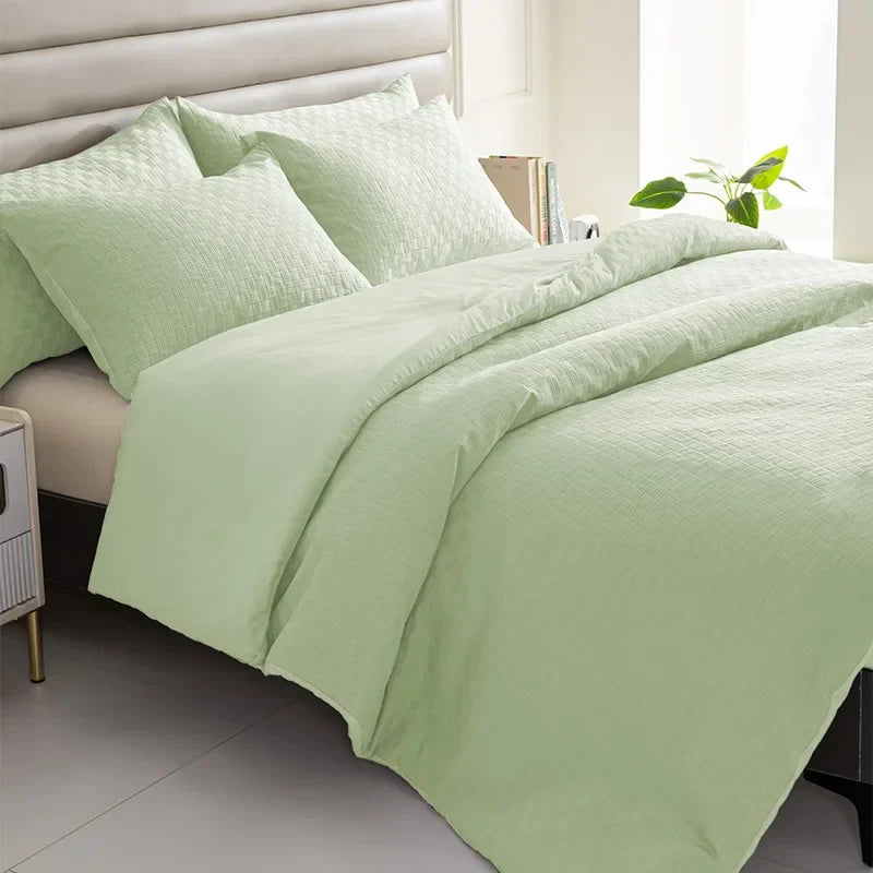 Afralia™ Waffle Grid Queen Duvet Set: Soft, Breathable, Durable Comforter with Pillowcase - Spring/Autumn