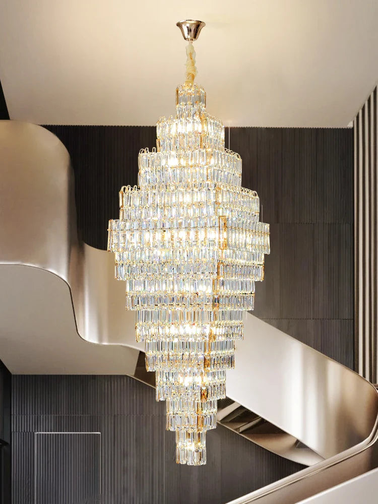 Afralia™ Crystal Large Chandelier for Villa Duplex Loft Stairs, Elegant Hall Pendant Light