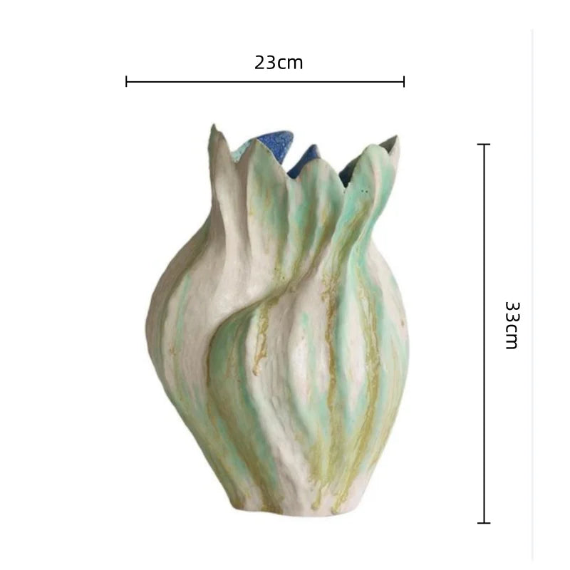 Ceramic Graffiti Vase by Afralia™ - Handmade Irregular Folds Home Decor