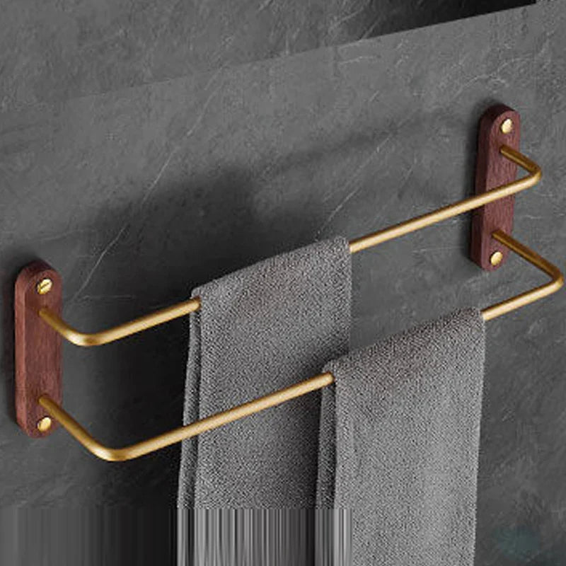 Luxury Black/Gold Walnut Double Towel Bar by Afralia™