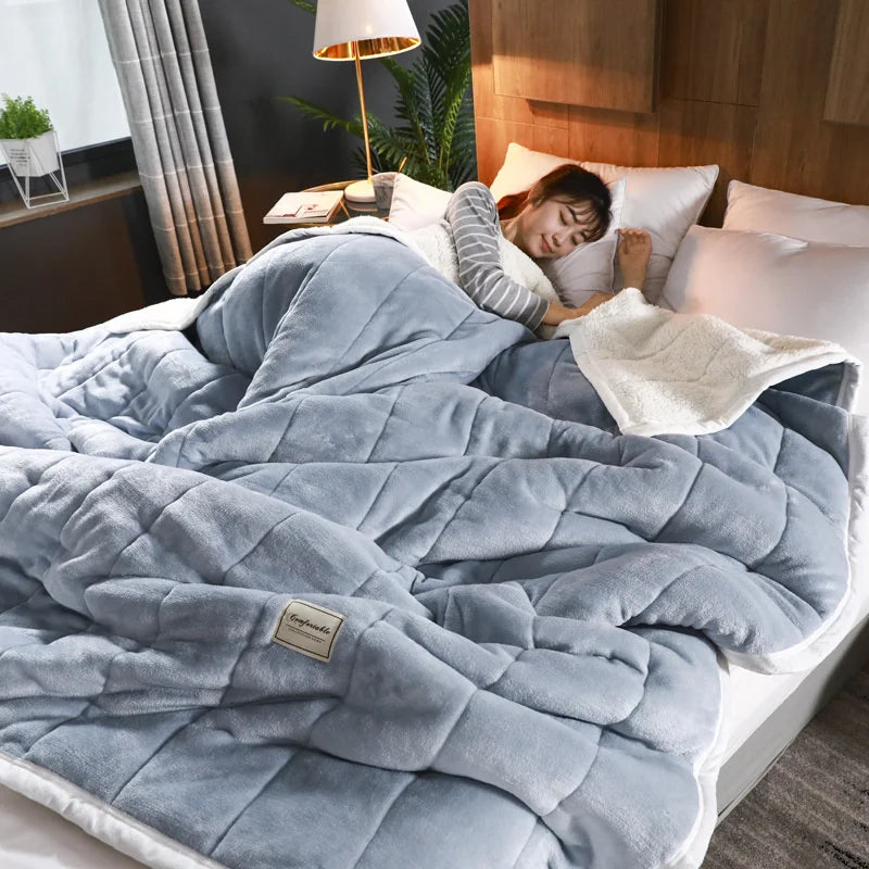 Afralia™ Cozy Coral Fleece Double Blanket for Beds - Super Soft Plush Quilt