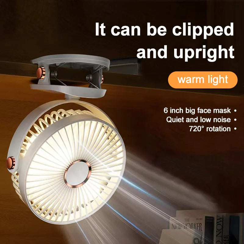 Afralia™ LED Clip Fan: Rechargeable, Silent, 5-Speed Desk Fan & Night Light