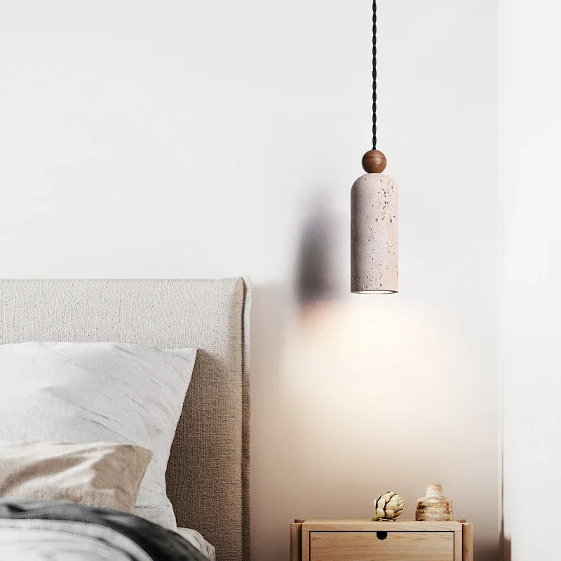 Nordic LED Pendant Lamp Wood Hanging Light Fixture by Afralia™ - Yellow Travertine