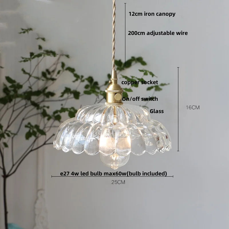 Afralia™ Nordic LED Pendant Light Walnut Glass Copper Kitchen Bar Hanging Lamp