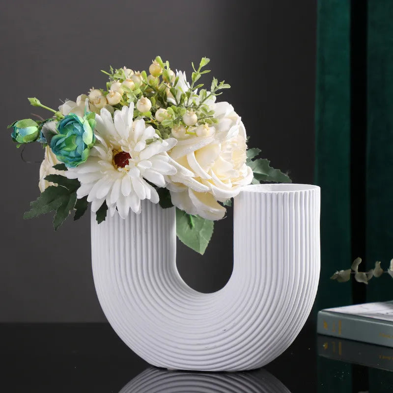 Afralia™ Nordic Resin U Shape Vase: Modern Style Decor for Home, Office, Kitchen