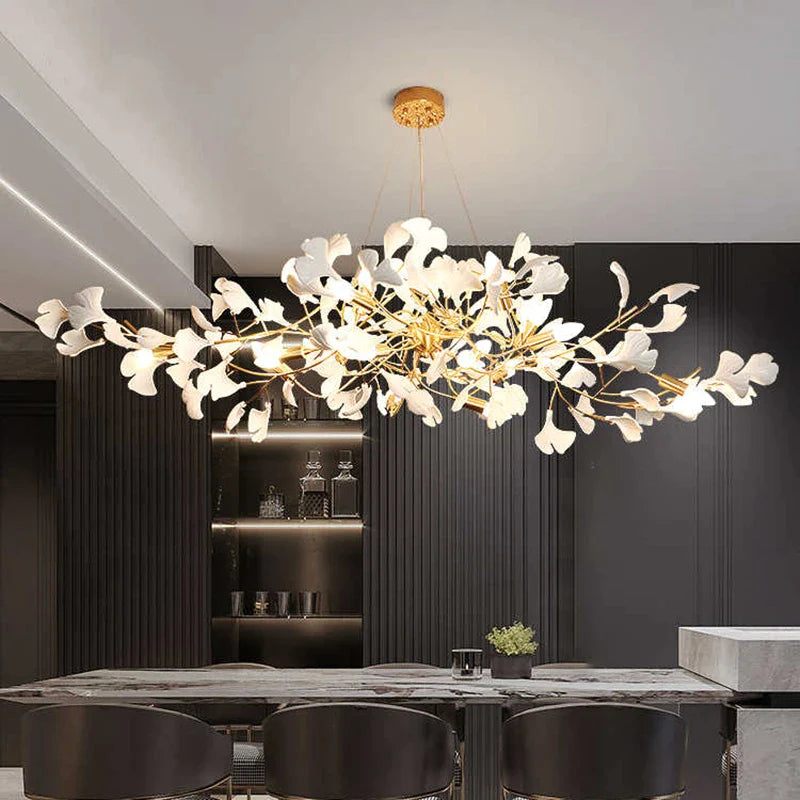 Afralia™ Gold Branches Chandelier Porcelain Leaves Pendant Lights