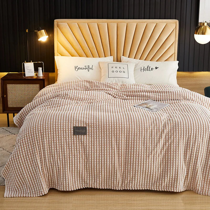 Afralia™ Plaid Double-Sided Coral Fleece Blanket for Bed or Sofa, Cozy Warmth
