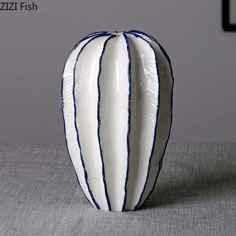 Afralia™ White Ceramic Polygon Vase for Dried Flower Arrangement & Ornaments