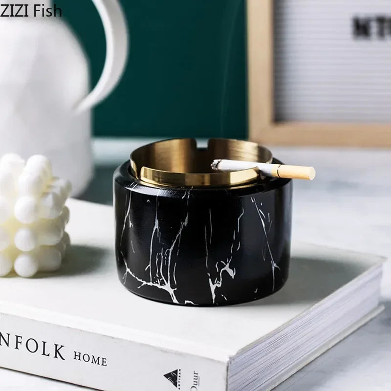 Afralia™ Gold Plated Marble Texture Ashtray - Smoking Accessories Weed Tray