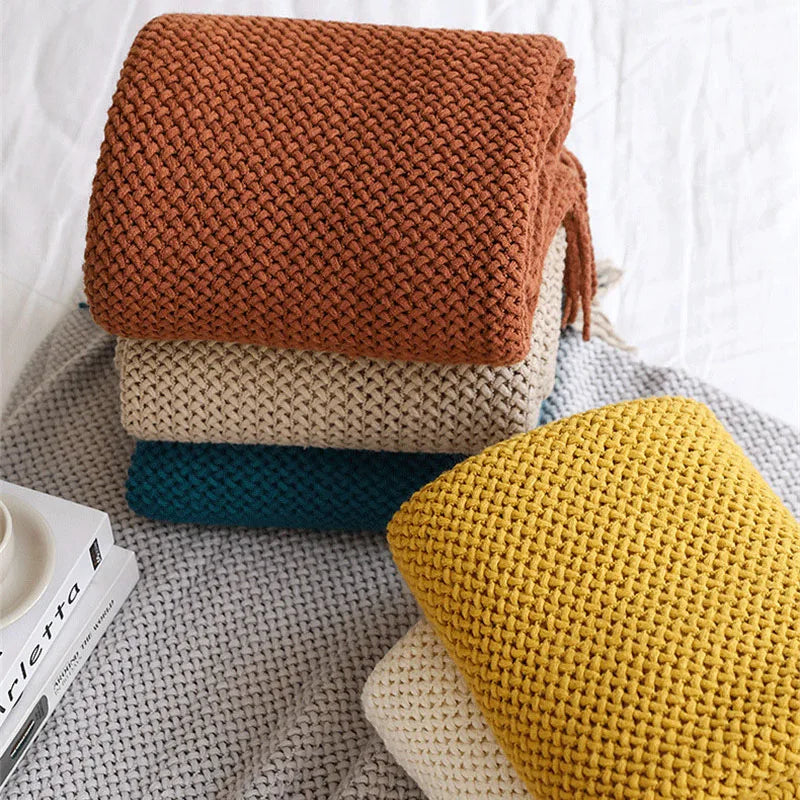 Afralia™ Cozy Nordic Knit Sofa Blanket with Tassels & Fleece Throw