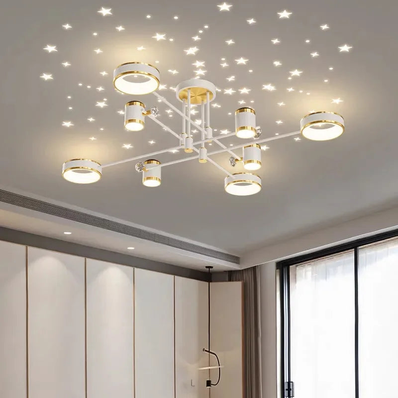 Afralia™ Nordic Starry Ceiling Chandelier: LED Dimmable Lamps for Living Room, Bedroom, Study Room