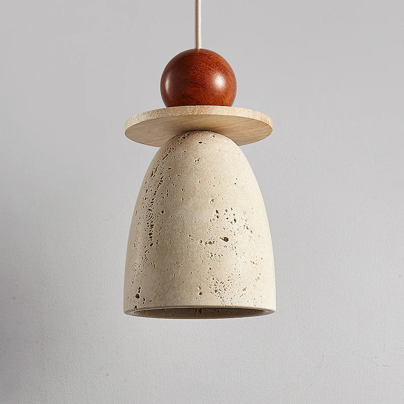 Afralia™ Wabi Sabi LED Pendant Lamp Yellow Travertine Wood Globe Hanging Lights