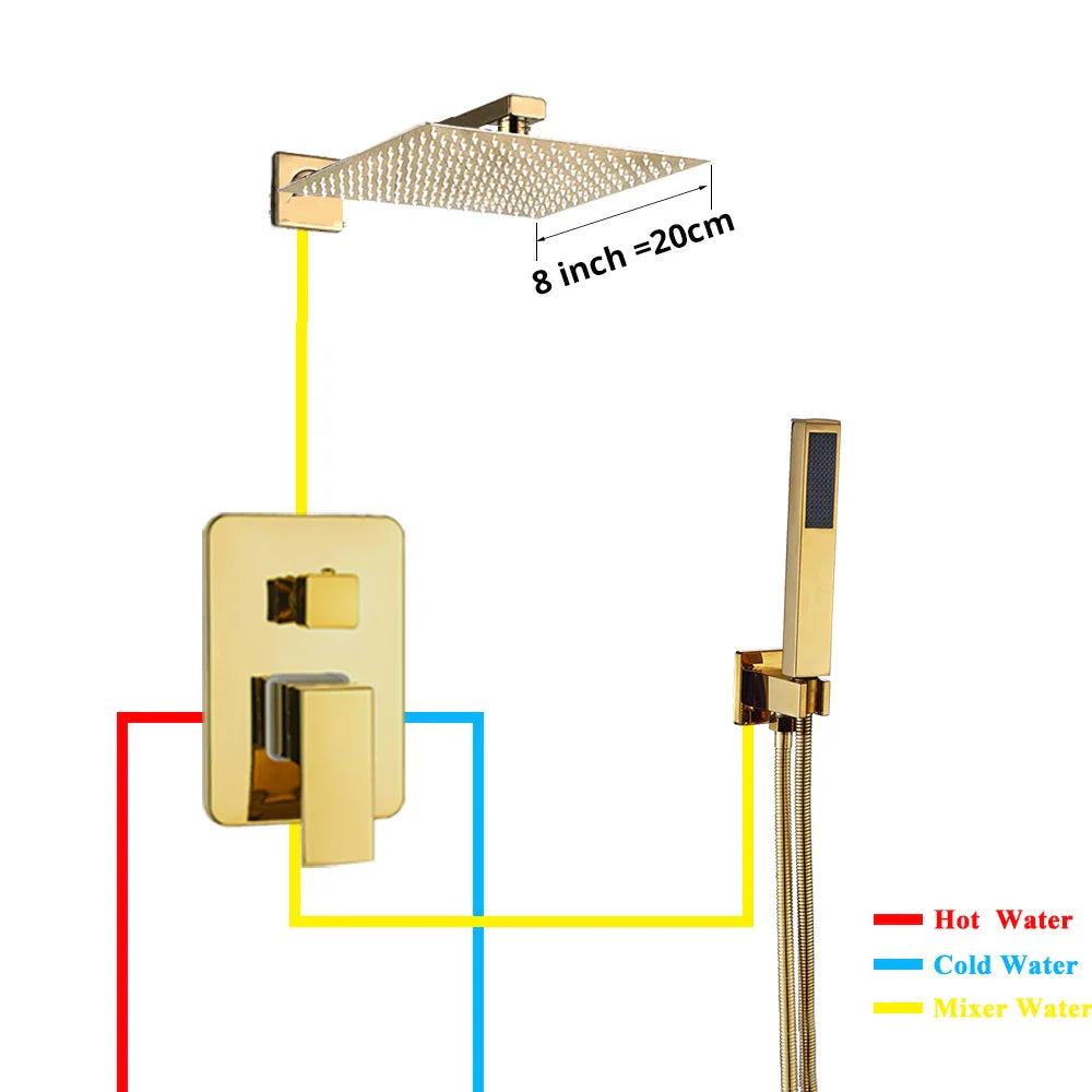 Afralia™ Gold Rain Shower Faucet Wall Mounted Bathtub Mixer Tap Set