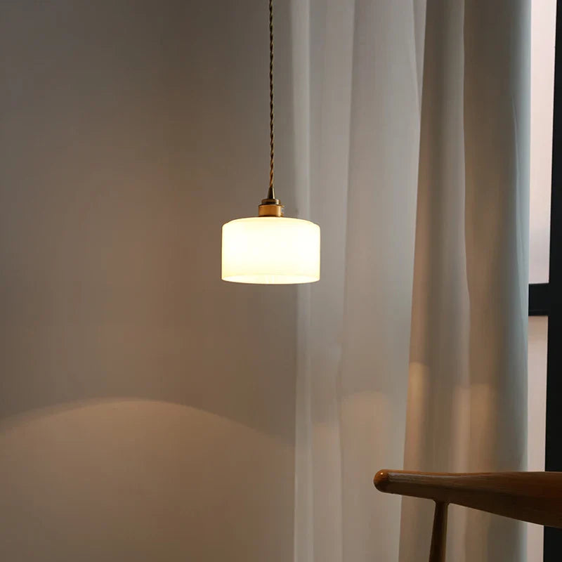 Afralia™ Glass LED Pendant Light: Milky White Copper Nordic Hanging Lamp for Home Decor