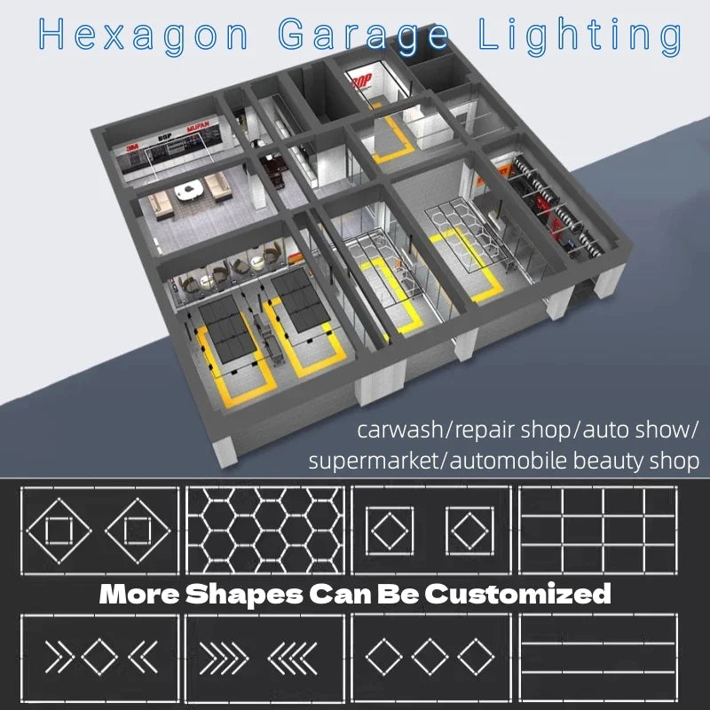 Afralia™ Hexagon LED Garage Lights Ceiling for Auto Repair Workshop Lighting