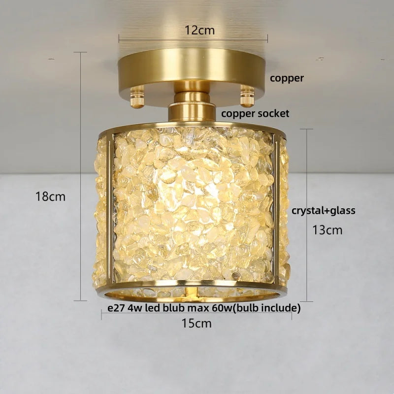 Afralia™ Copper Canopy LED Ceiling Light Glass Crystal Nordic Modern Decor for Home