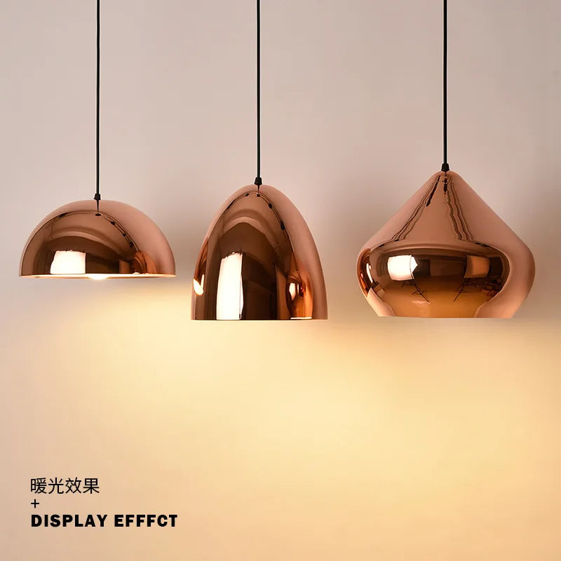 Afralia™ Rose Gold Pendant Lights: Nordic Plating Metal Hanging Lamp for Dining Room & Kitchen.