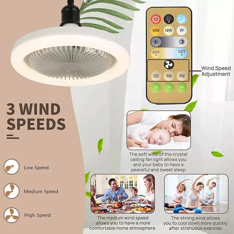 Afralia™ Ceiling Fan Light with E27 Converter & Remote Control for Home, AC85-265V
