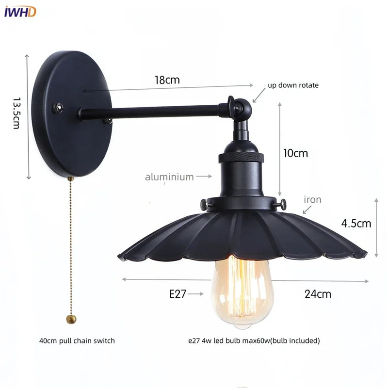 Afralia™ Loft LED Wall Light Industrial Vintage Bedroom Bedside Lamp