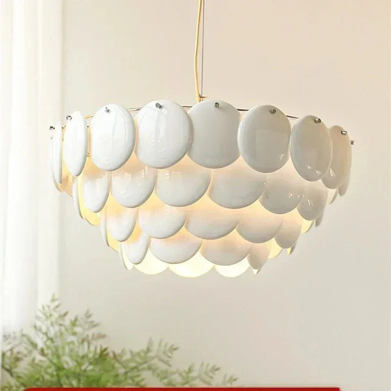 Afralia™ White Ceramic Round LED Chandelier for Artistic high-end Decor