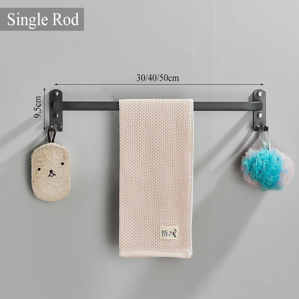 Afralia™ Towel Rack: Folding Wall Mount Shower Holder, Aluminum Black Bathroom Shelf