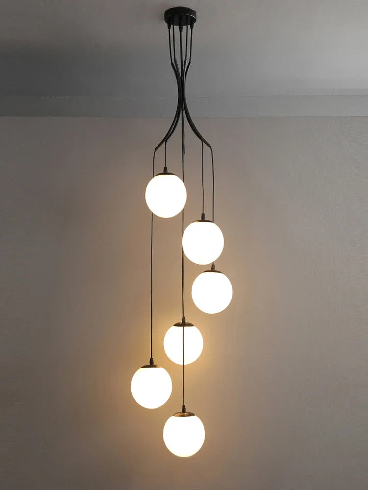 Afralia™ Glass Ball LED Chandelier, Modern Minimalist Loft Villa Staircase Decor