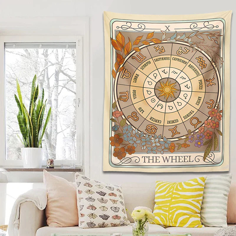 Afralia™ Wheel of Fortune Tarot Tapestry: Zodiac Astrology Celestial Wall Hanging Art